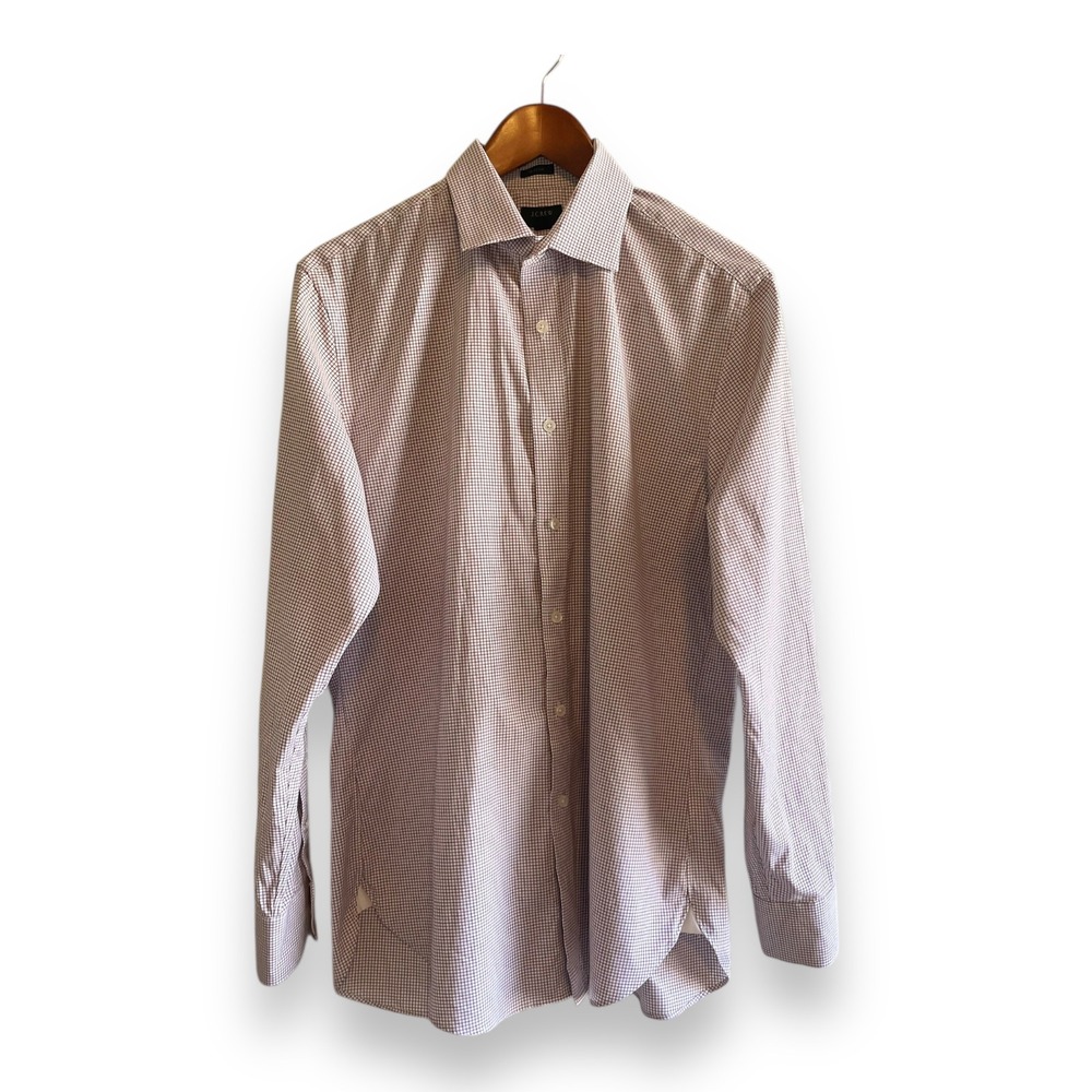 J.Crew Ludlow Dress Shirt Mens 15.5 34 Burgundy White Micro Check Stretch Cotton